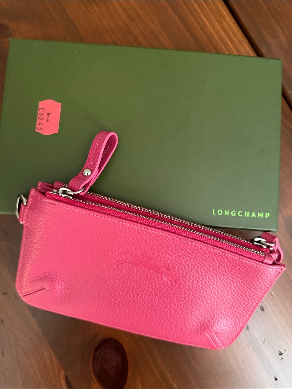 Longchamp Pink Leather Double Zip Pouch Wallet/Coin Purse